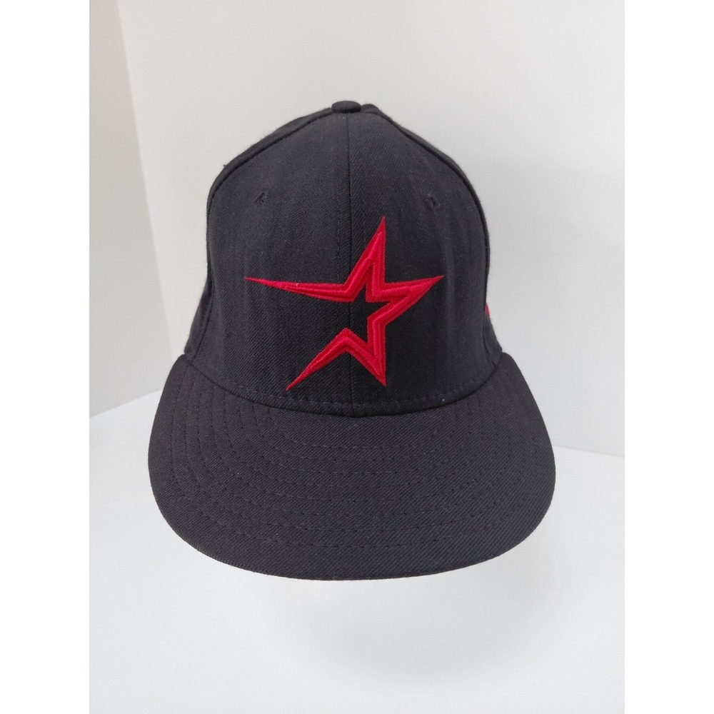 Houston Astros Hat Cap Mens Fitted 7 1/2 New Era Black Red Cooperstown